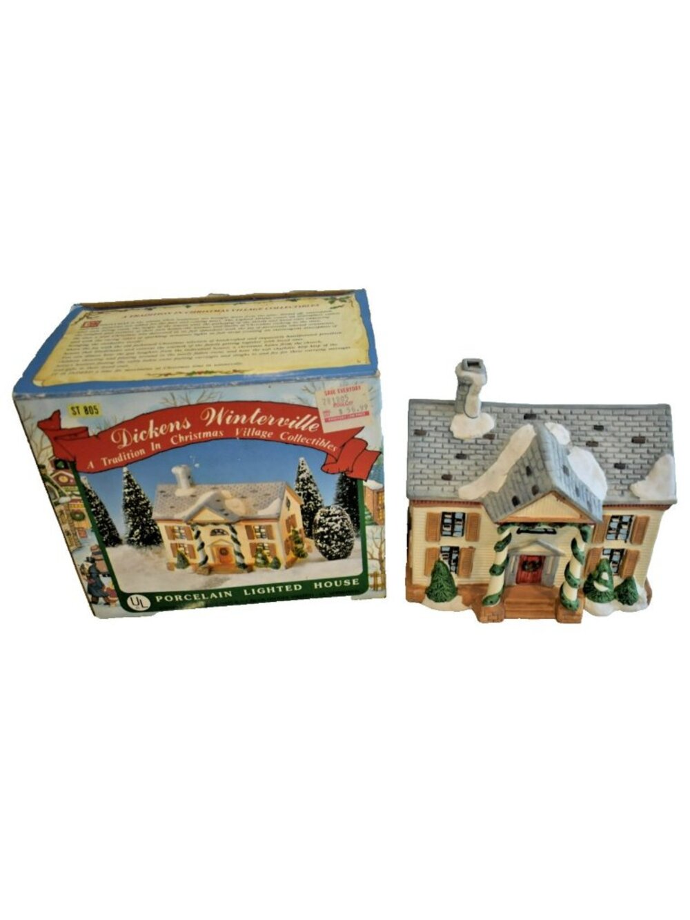 Dickens Winterville Lighted Two Story Yellow House W/ Pillars Pre-owned Tested